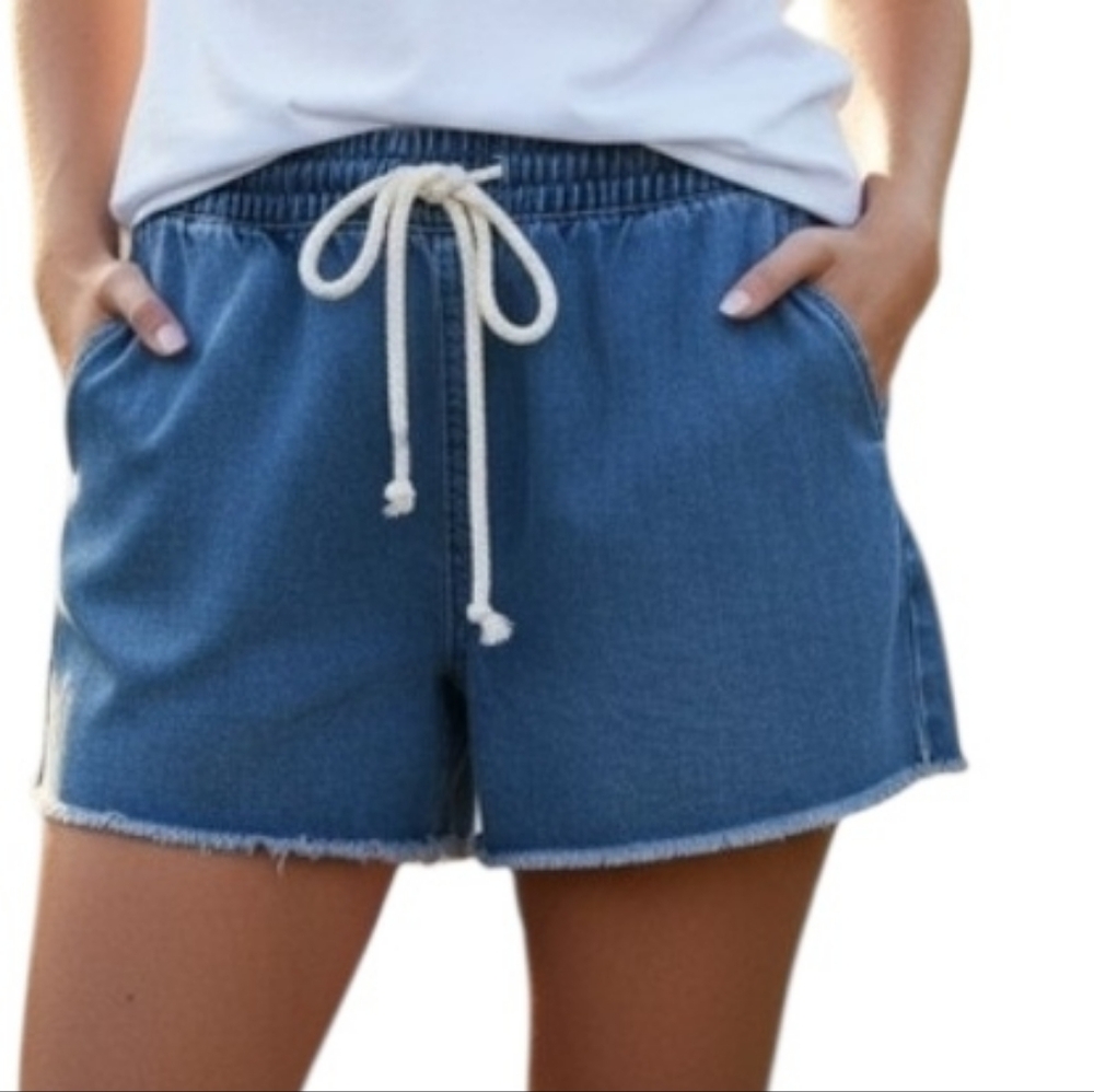 aerie Pull- On, Raw Hem Denim Drawstring Shorts